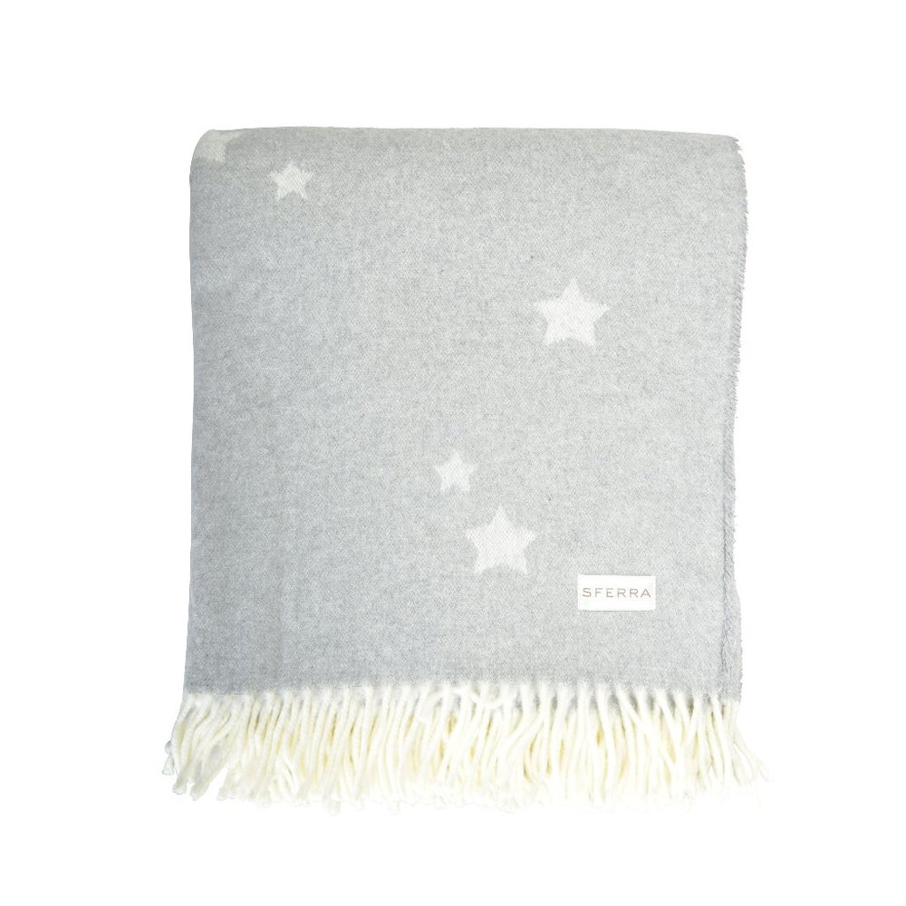 Sferra Gray Star Print Decorative Throw Blanket